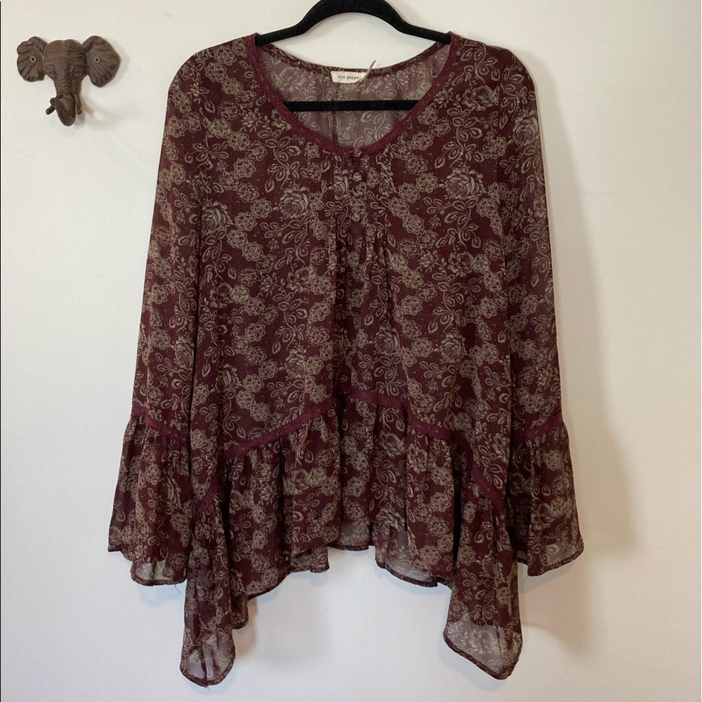 Anthropologie (blu pepper) cranberry color chiffon flowey top blouse